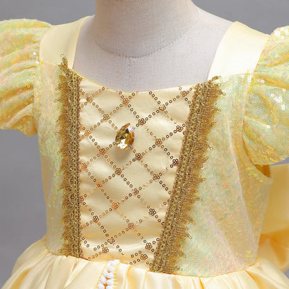 Kids Cosplay Disney Beauty and The Beast Belle Princess Dress Girls Party Costume Children Fancy Birthday Party Flower Disguise