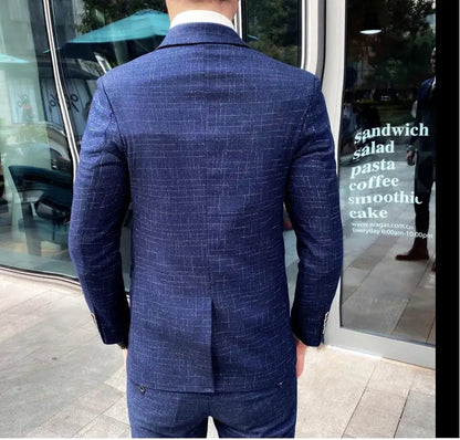 2023 Men's British Fashion Three-piece Set Slim Fit Suit Vest Trousers Ensemble Handsome Trendy All-in-one Banquet Blaze