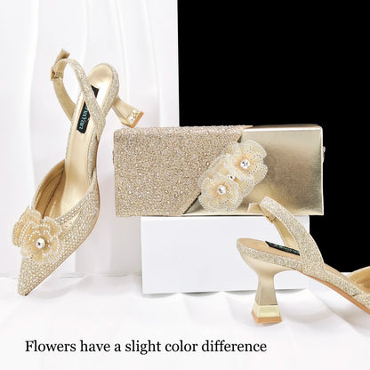 Elegant African-Inspired Evening Shoes and Handmade Clutch Set Pointed Toe High-Heel Women's Footwear and Matching Bag