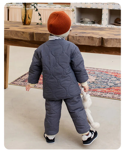 Autumn Winter Baby Kids Jackets+Pants Sets Thicken Boys Girls Coat Trousers Warm Windproof Clothes Suit For Children Home Wear