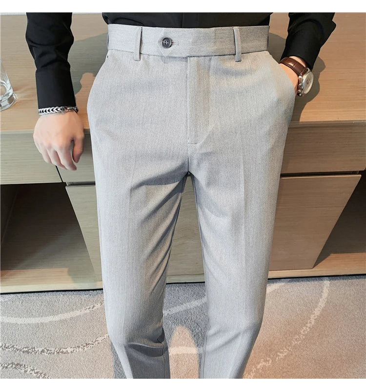 Autumn Winter New Embroidered Business Formal Pants Men Fashion Wedding Slim Fit Trousers High Quality Solid Social Suit Pants