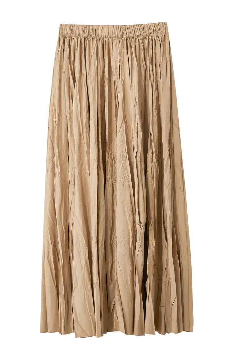 Minimalism Pleated A-Line Skirts Women 2024 Summer New Baiscs Rubber Band Waist Irregular Loose Large Hem Skirt 12442081