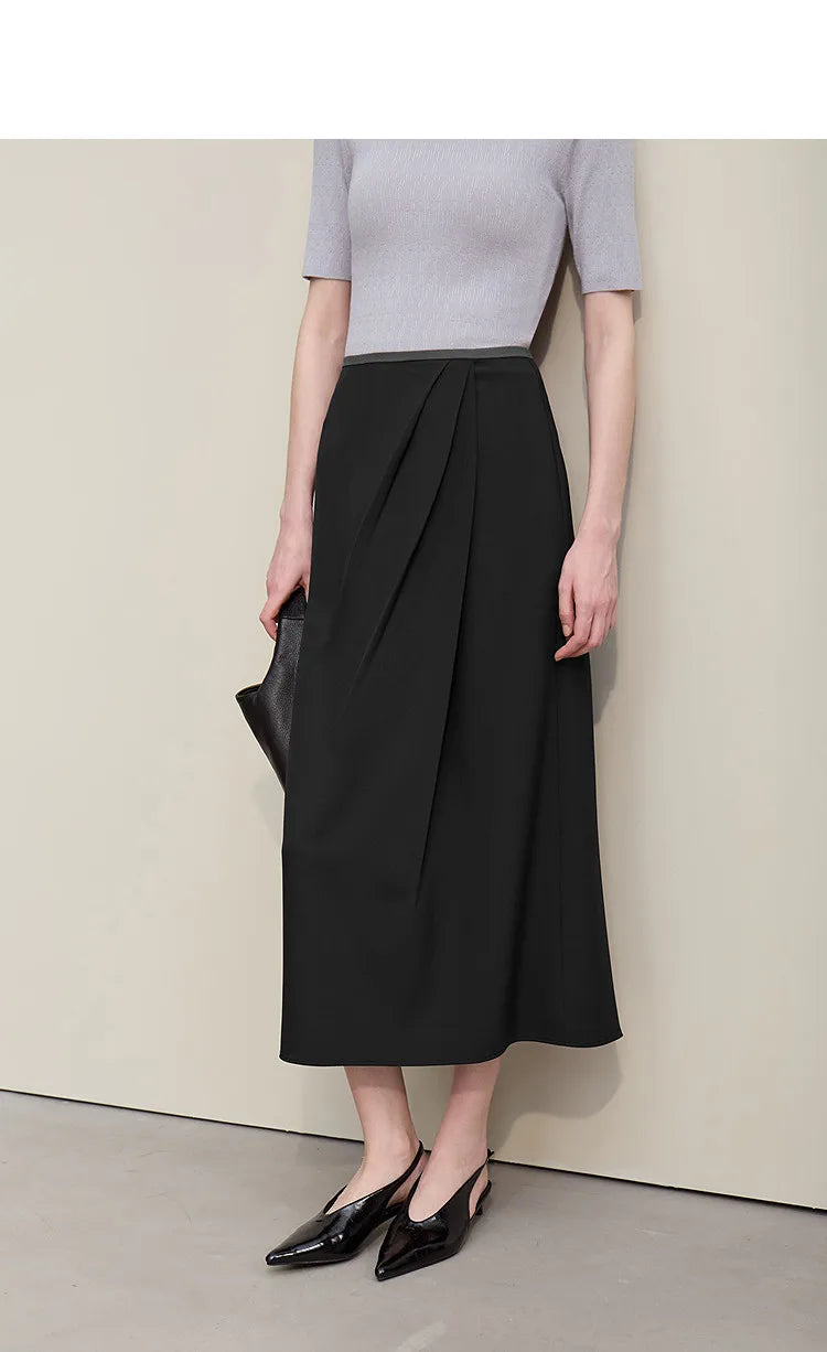 Women's Skirt 2026 Summer New Solid Color Wrinkle-Resistant Elegant Office Versatile Long Pleated Skirt For Women 12622145