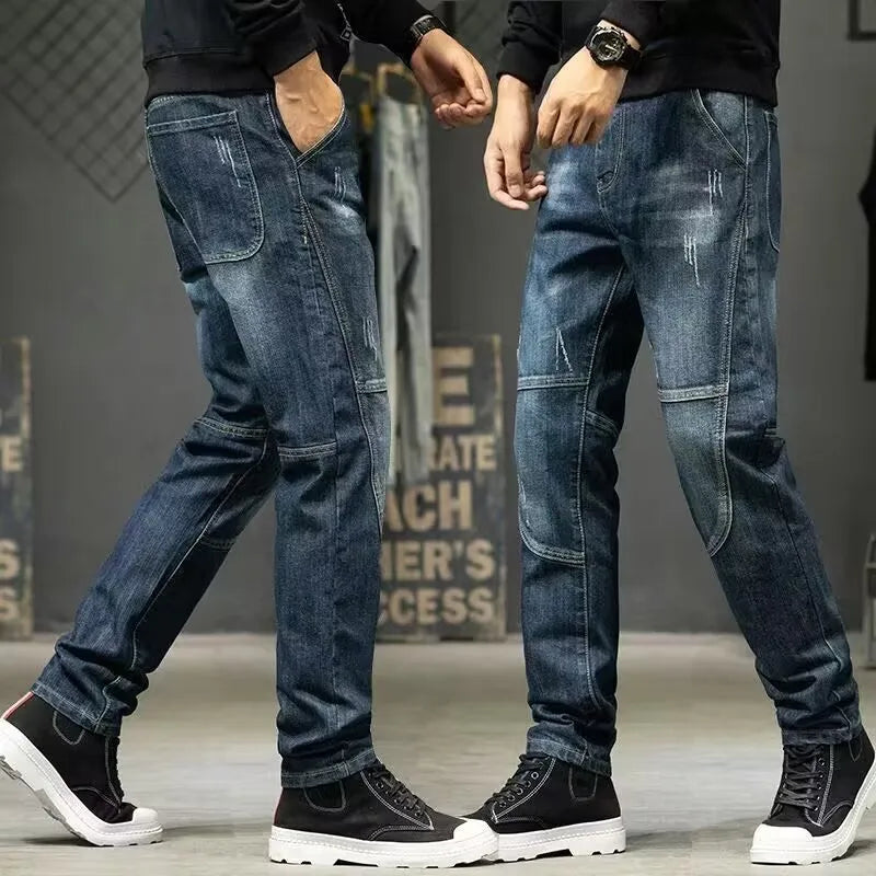 Jeans For Men  Straight Pants Men's baggy jeans Large size Korean Version Loose Washed Trousers Man Fashion ripped denim slim