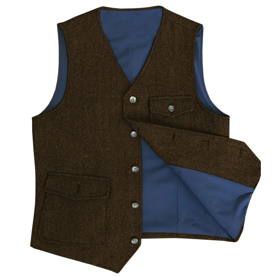 Men Vest Dark Green Herringbone Single Button V Neck Pocket Waistcoat For Wedding Party Business Work Daily Casual Men Suit Vest