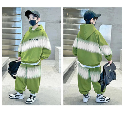 Spring Autumn Boys Contrast Tie Dye Workout Sweatshirt+Sweatpant Sets School Kids 2PCS Tracksuit Children Jogging Outfits 5-16Yr