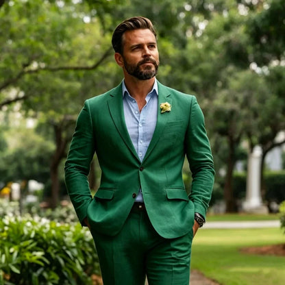 Beige Linen Men Suits 2 Pieces Summer Wedding Suits Slim Fit Casual Formal Blazer Pants Set For Groom Prom Party suit for men