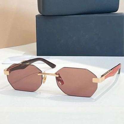 Designer Rimless Sunglasses THE AMAN I Irregular for Men Women Alloy Luxury Germany Brand Design High Quality UV400 with Case