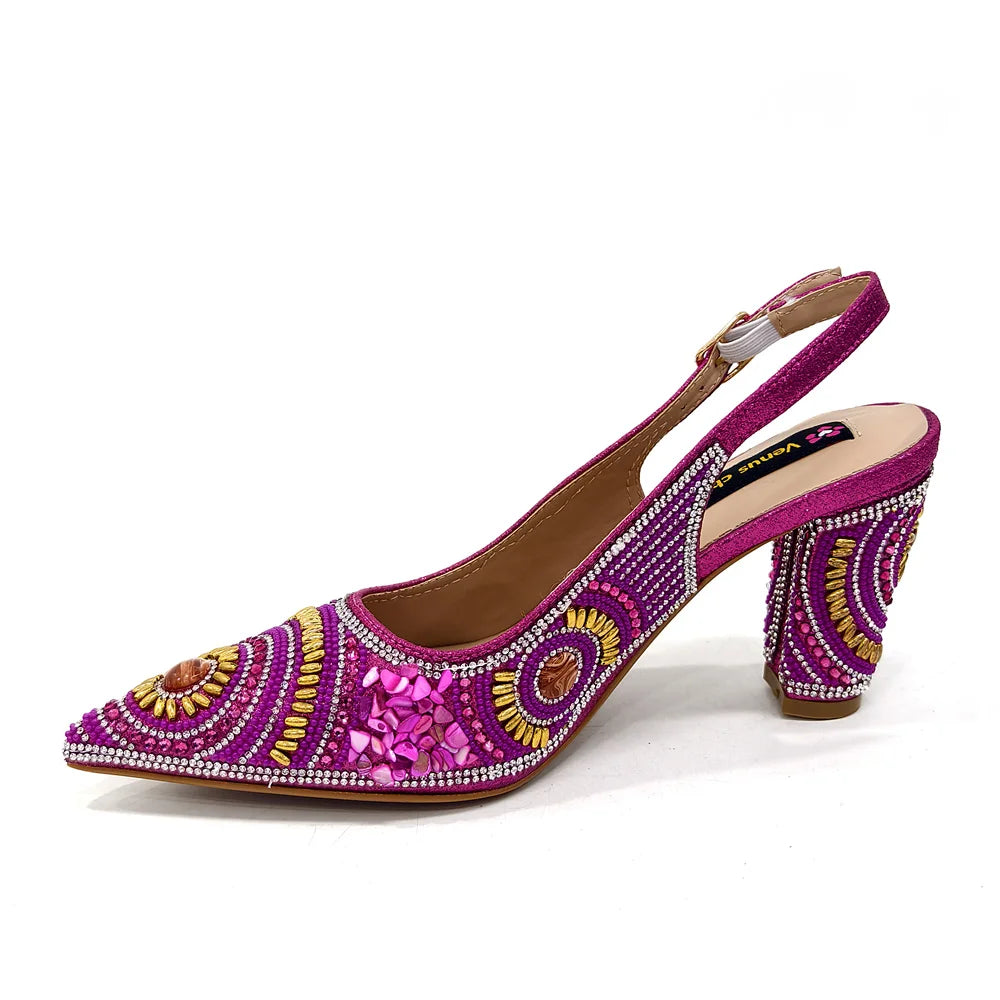 Elegant Italian Design Women's Party Shoes With Matching Handbag - Perfect for Hot African Weddings Stylish Heels and Bag Set