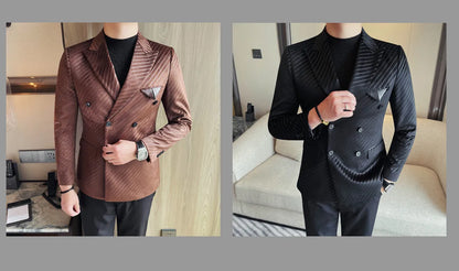 British Style Luxury Men Double Breasted Twill Suit Jacket High Quality Fashion Business Slim Fit Groom Social Party Suit Dress