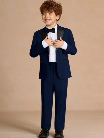 Blue Smart Kids Regular Fit Suits 2 Pieces Jacket Pants For Graduation Ceremony Handsome Peak Lapel Suit Set For Boys 2-20T