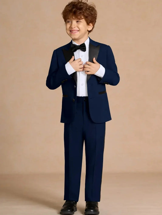 Blue Smart Kids Regular Fit Suits 2 Pieces Jacket Pants For Graduation Ceremony Handsome Peak Lapel Suit Set For Boys 2-20T