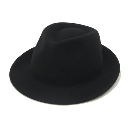100% Wool Black Retro Felt Jazz Hats for Men Women Short Brim Gentleman Soft Trilby Fedora Panama Hat with Belt