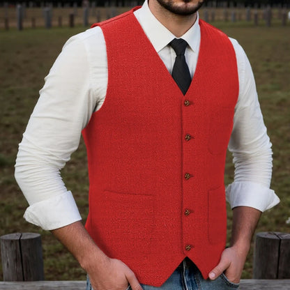 Men Vest Brown Herringbone Single Button With Pocket Waistcoat For Wedding Party Business Work Office Daily Casual Men Suit Vest