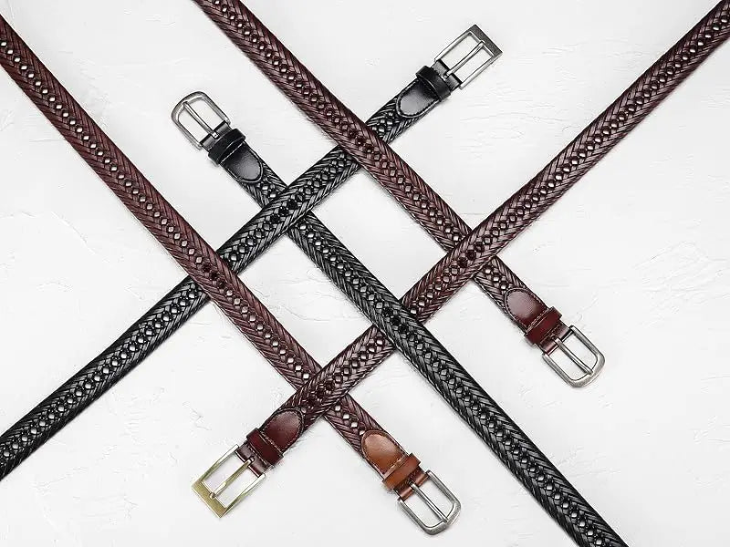 Leather Braided Belts for Mens Casual Woven Leather Belt for Dress Pants