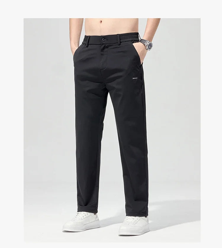 Korean Street Summer Y2K Men's Ice Silk Casual Pants All Match Elastic Sweatpants Office Business Fashion Straight Suit Trousers