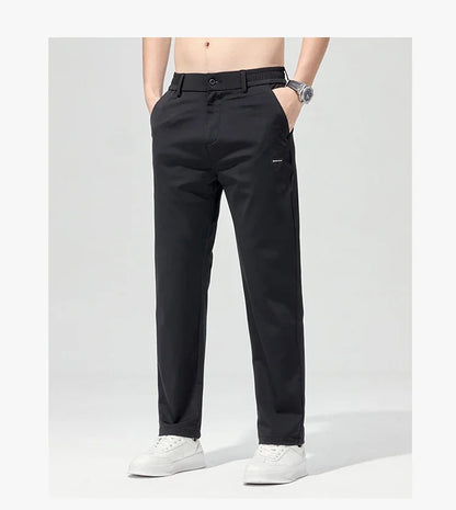 Korean Street Summer Y2K Men's Ice Silk Casual Pants All Match Elastic Sweatpants Office Business Fashion Straight Suit Trousers