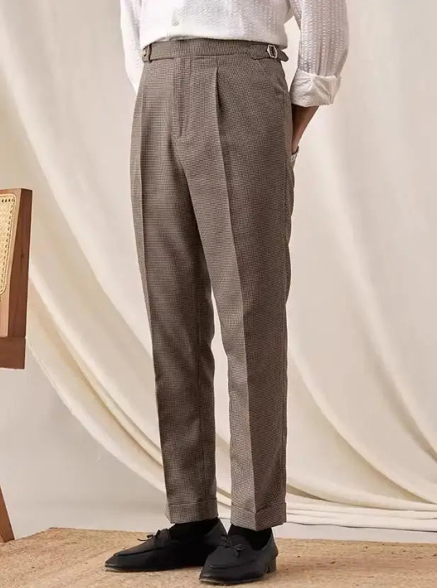Grid Straight Leg Mens Suit Pants Houndstood Formal Dress Pants Italian Style Single Trousers Business Casual Pant For Man