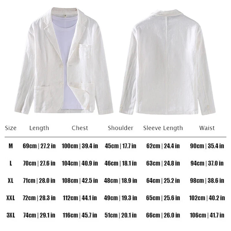 2024 Retro Cotton Linen Men Blazer Coat Beach Wedding Party Suit Spring Summer Fashion Male Formal Business Slim Suit Jacket