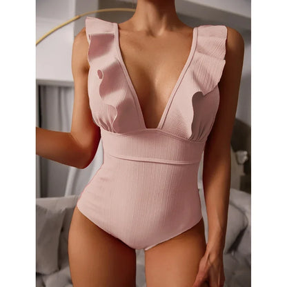 Sexy Ruffle Swimwear Women`s 2025 Deep V One Piece Swimsuit Female Bathing Suit Woman Bodysuit Swimming for Beach Wear Monokini