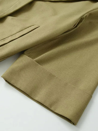 Women's Double-Breasted Loose Linen Blazer Coat Short Sleeve Pockets Chic Female Outerwear Top