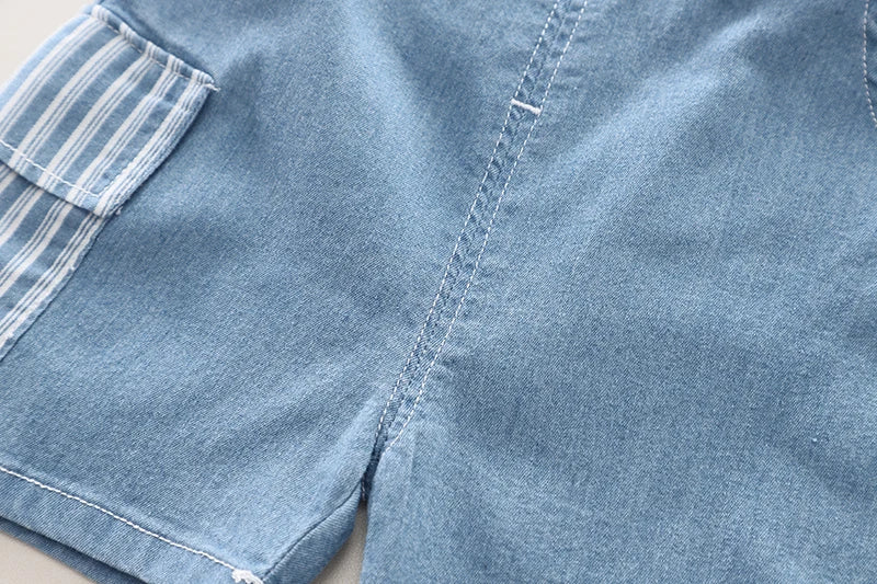 Infant Fashiont Bay Boys Denim Clothing Sets Summer Children Fashion Striped Shirts Shorts 2pcs Tracksuits  Casual Outfits Suits
