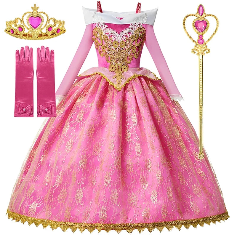 Girls Sleeping Beauty Aurora Cosplay Princess Dress Kids Rapunzel Frozen Elsa Cinderella Costume Party Clothing 2-10Years