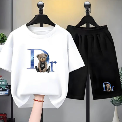 White little bear Children's T-Shirt Kids Age 3-12 boys black girls Outfit Short Sleeve & Shorts Summer Cool Casual brand Set