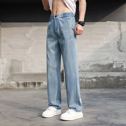 Thin Light Men's Summer Jeans Straight Fit Lyocell Denim Pants Male Elastic Elegant Casual New Style Stretch Relaxed Fit Telaxed