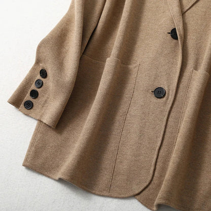 Women Blazer Cashmere Silk Blends Solid Colors Camel Long Sleeve Buttons Down Fashion Jacket Coat  Winter Warm XL XXL LY051