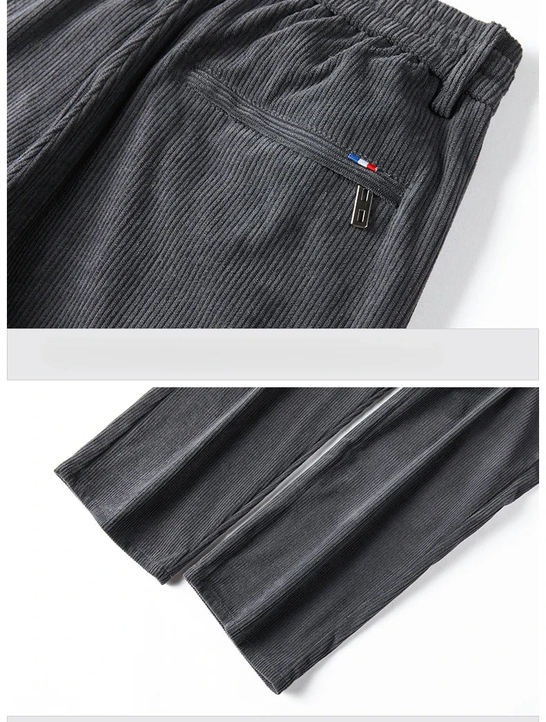 Straight Corduroy Classic Male Pants Khaki Black Gray Baggy Fashion Elastic Waist Trousers Soft Stretchy Casual Men's Clothing