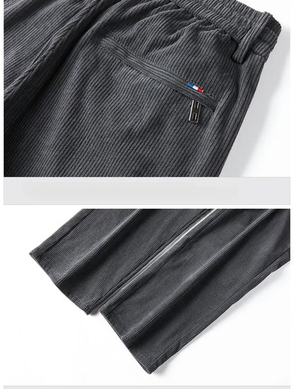 Straight Corduroy Classic Male Pants Khaki Black Gray Baggy Fashion Elastic Waist Trousers Soft Stretchy Casual Men's Clothing