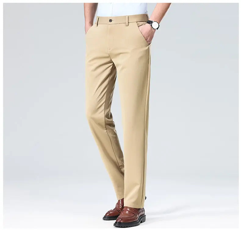 Men's Stretchy Casual Pants Business Suit Pants Spring Summer Breathable Dress Pants Full Length Homme Work Trousers
