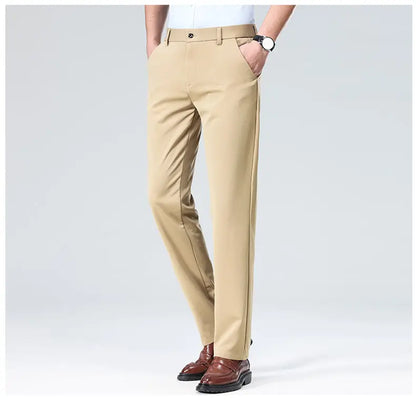 Men's Stretchy Casual Pants Business Suit Pants Spring Summer Breathable Dress Pants Full Length Homme Work Trousers
