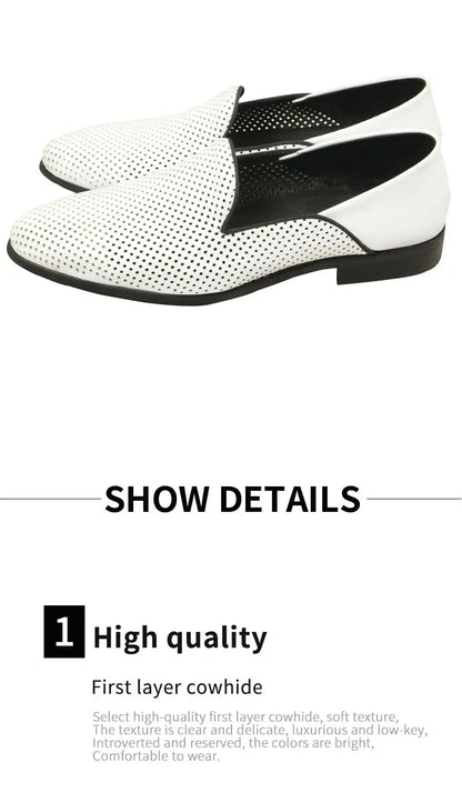 New Loafers White Men's Shoes Summer Casual Shoes for Men Genuine Leather Breathable Hollow Soft Hand Sewing Luxury Fashion Shoe
