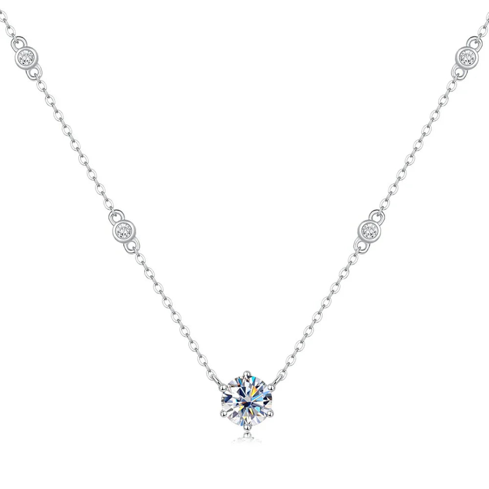 1CT GRA Certified Moissanite Necklace for Women Lab Created Diamond 925 Silver Pendants 18k Gold Plated Jewelry