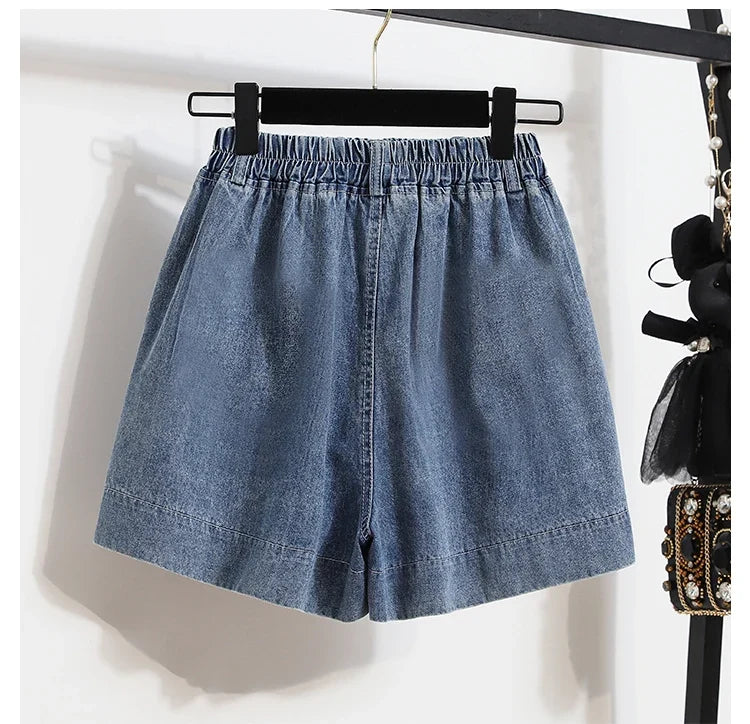 Casual Plus Size Summer Denim Shorts Women Loose Wide Leg Jeans Short Pants Femme Stretch High Waisted Harem Baggy Shorts Woman