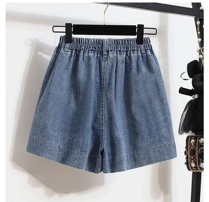 Casual Plus Size Summer Denim Shorts Women Loose Wide Leg Jeans Short Pants Femme Stretch High Waisted Harem Baggy Shorts Woman