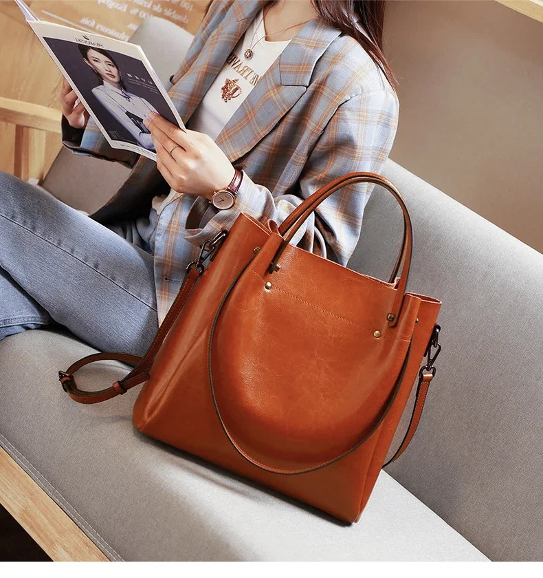 Women's Natural Cow Genuine Leather Handbags Female Natural Cowhide Crossbody Bag Ladies Multiple Large Capacity Shoulder Bags