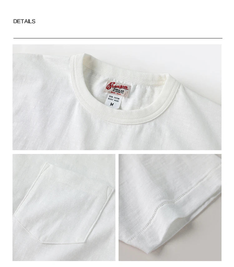 Rugged Bronson Loopwheel Tubular Pocket T-Shirt 220g Slub Cotton Men's Seamless Side Tee Short Sleeve
