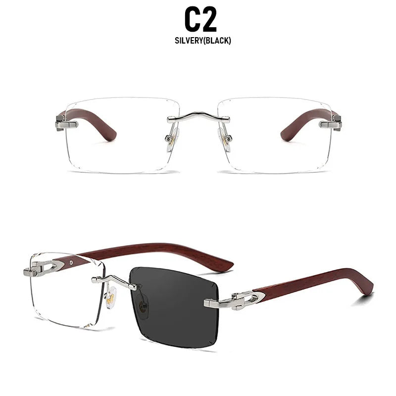 Photochromic Rimless Sunglasses Women Trendy Luxury Square Sunglass Men Vacation Sunscreen Fashion Glasses Gafas De Sol Hombre