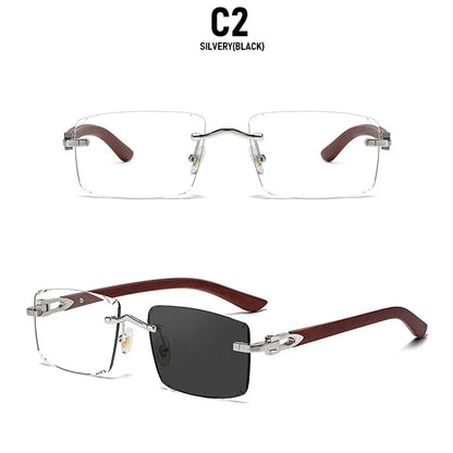 Photochromic Rimless Sunglasses Women Trendy Luxury Square Sunglass Men Vacation Sunscreen Fashion Glasses Gafas De Sol Hombre