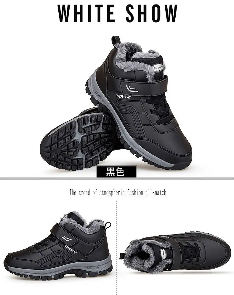 Winter Men Boots PU Leather Snow Boots Man Plush Warm Causal Shoe Waterproof Men Boots High Quality Male Sneakers Ankle Boots
