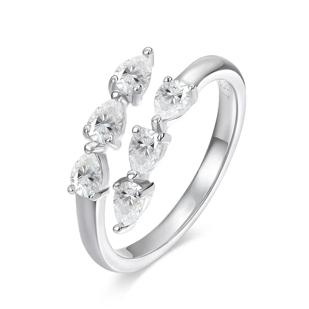 Water Drop Certified Moissanite Ring for Women Lab Diamond Promise Band Pure S925 Silver Female Crown Single Tail Rings