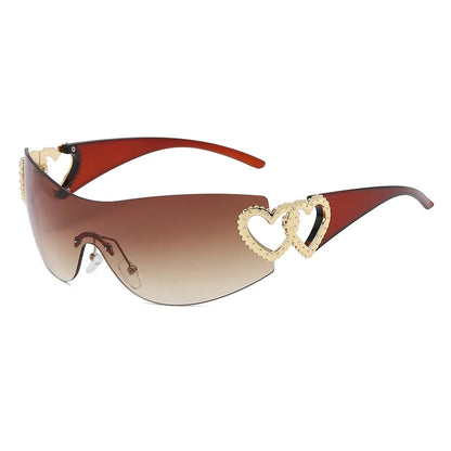 Cycling Rimless Y2K Sunglasses Women Trendy Gradient 2000'S Wrap Around Sun Glasses Punk One Piece Goggles Oversized Shades