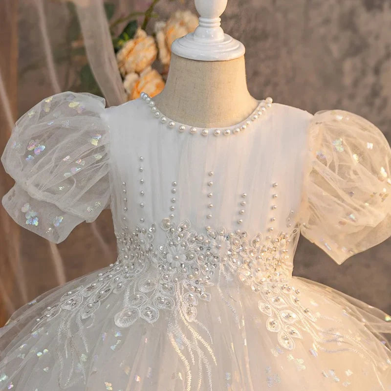 Summer New Girls' Bow Bead Embroidered Fluffy Skirt Baby Girl's Birthday Mesh Dress