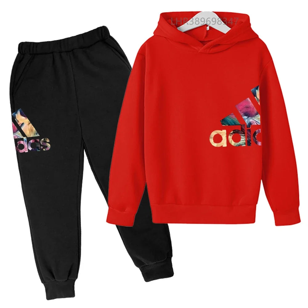 Children's Hoodies Girls Pink Boy Black Age 3-12 Coat Top+Bottom Suit Casual Toddler Long Sleeves Fun Brand Print Clothing
