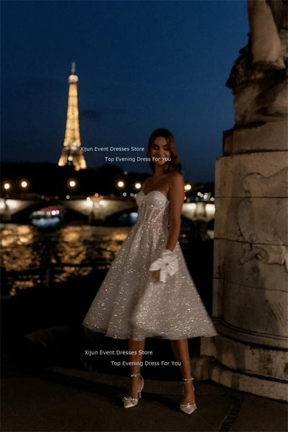 Glitter Long Wedding Dresses Sweetheart Sleeveless Prom Dresses Tulle Bridal Gowns Bride Robes Vestidos De Novia Evening