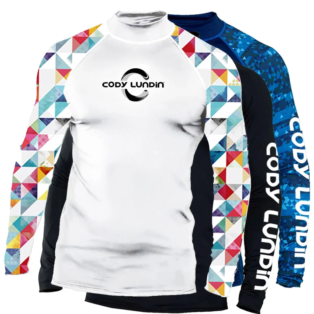 Surfing Swimming Diving T-Shirts Tight Long Sleeve Rash Guard Swimwear Men's UV Protection Surf Clothing Beach Floatsuit Tops