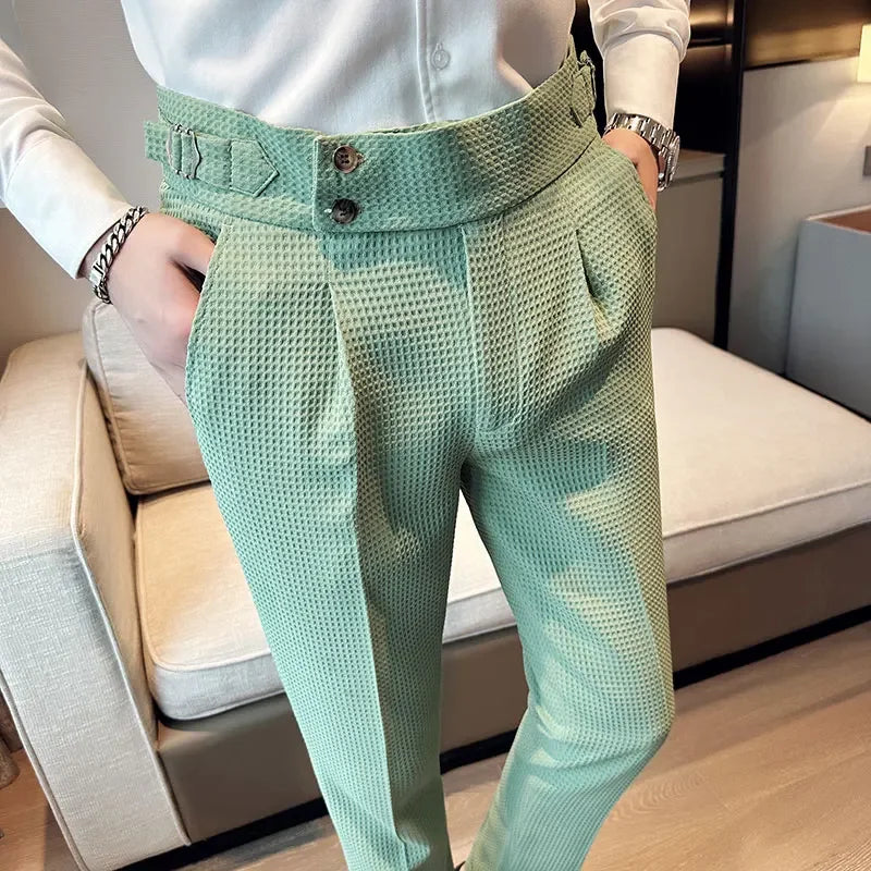 High Waisted Suit Pants for Men 2026 New Solid Color Formal Pantalones Hombre Casual Slim Fit Dress Pants Trousers Men Clothing